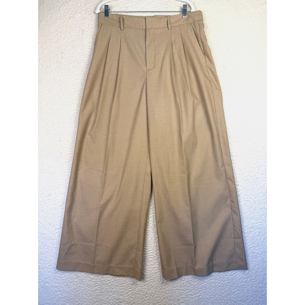 Madewell‎ Pants Womens 8 Beige Pleated Wide Leg High Rise Dress Twill Workwear